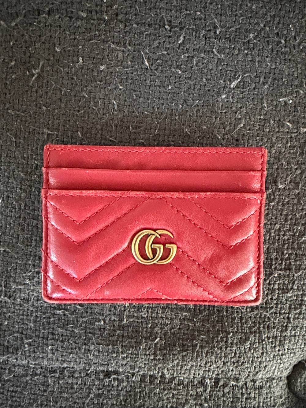 Gucci Red Quilted Leather Card Holder with Gold Double G